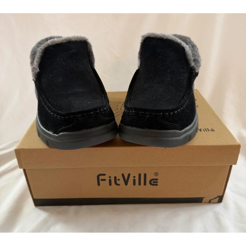 FitVille Casual Air Cushion V3 Men 8W Black Suede‎ Faux Fur Slippers